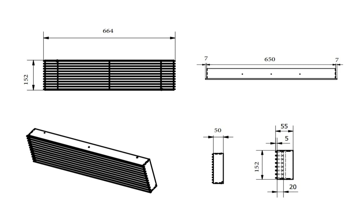 RAIL B650H150mm m/kassett sort - 715cm2