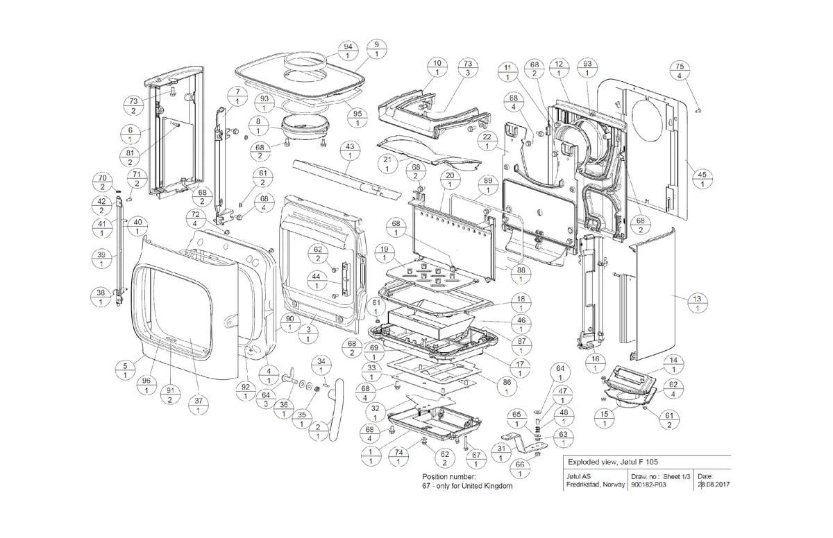Brennplatesett til Jøtul F 105 (Med skruer)