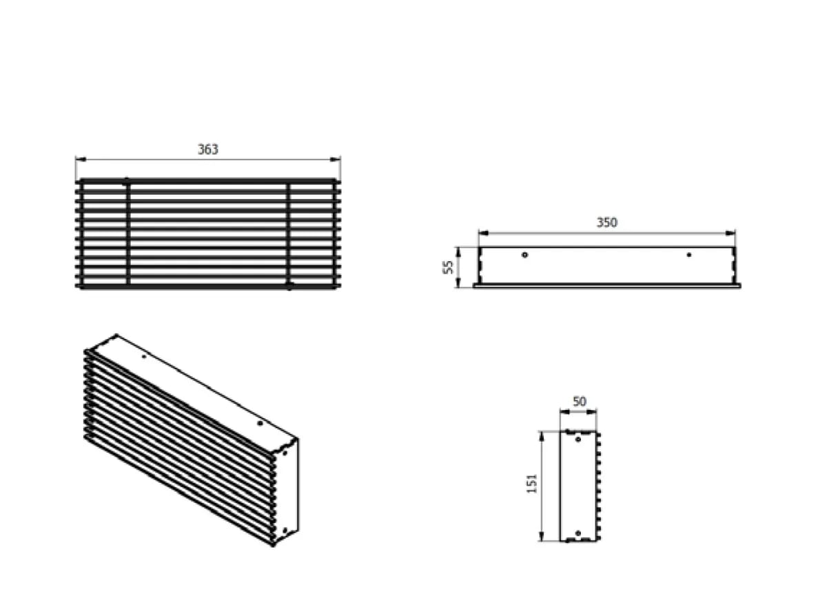 RAIL B350H150mm m/kassett sort - 385cm2