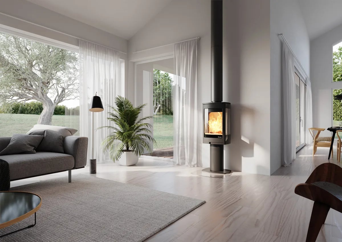 Nordpeis Duo 1 vedovn med flammer sett fra siden